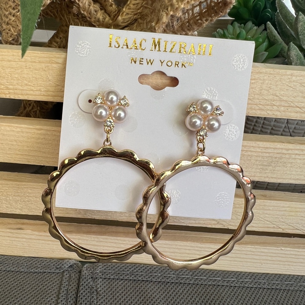 Isaac Mizrahi Gold Faux Pearl Round Earrings